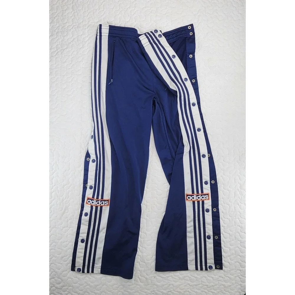 RARE LOGO Adidas Vtg Full Snap Tear Away Track Sweat Pants Blue 3 Stripes 36 37